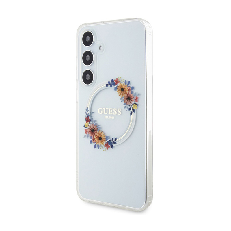 Guess IML Flowers Wreath MagSafe - Etui Samsung Galaxy S24+ (przezroczysty)