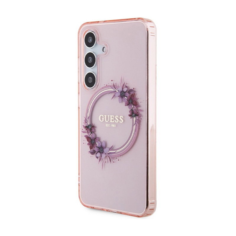 Guess IML Flowers Wreath MagSafe - Etui Samsung Galaxy S24 (różowy)