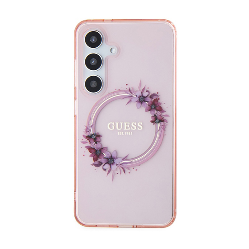 Guess IML Flowers Wreath MagSafe - Etui Samsung Galaxy S24 (różowy)
