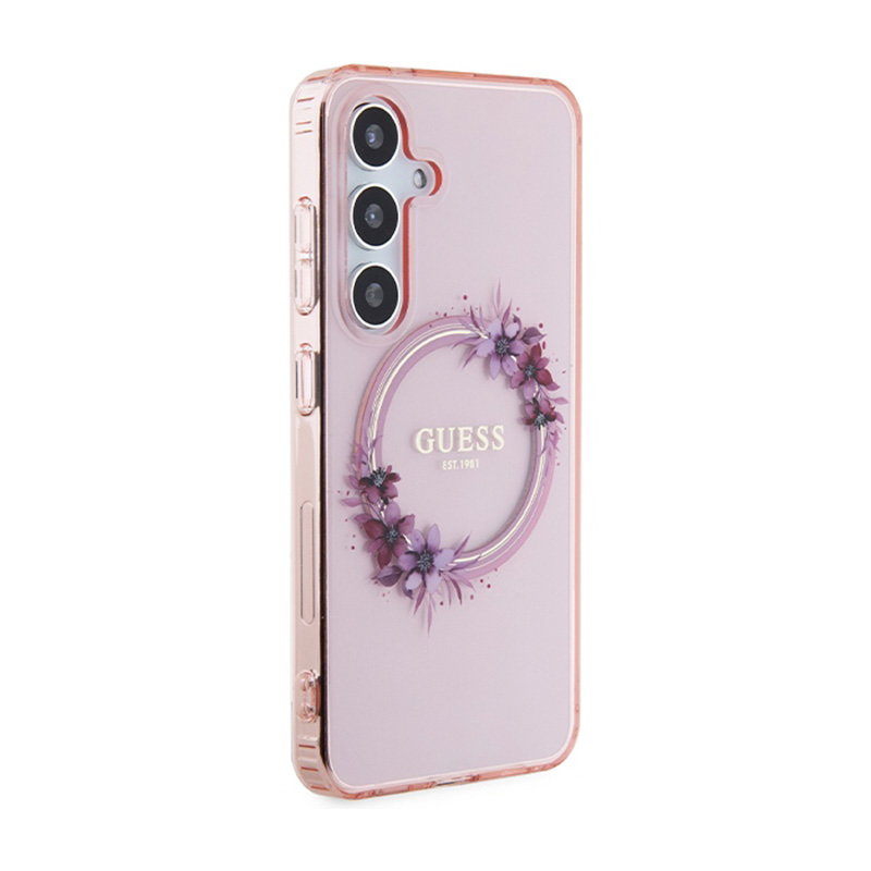 Guess IML Flowers Wreath MagSafe - Etui Samsung Galaxy S24 (różowy)