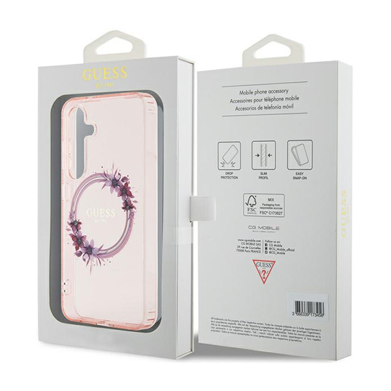 Guess IML Flowers Wreath MagSafe - Etui Samsung Galaxy S24 (różowy)
