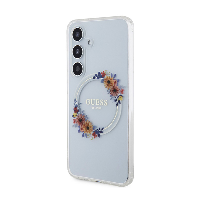 Guess IML Flowers Wreath MagSafe - Etui Samsung Galaxy S24 (przezroczysty)