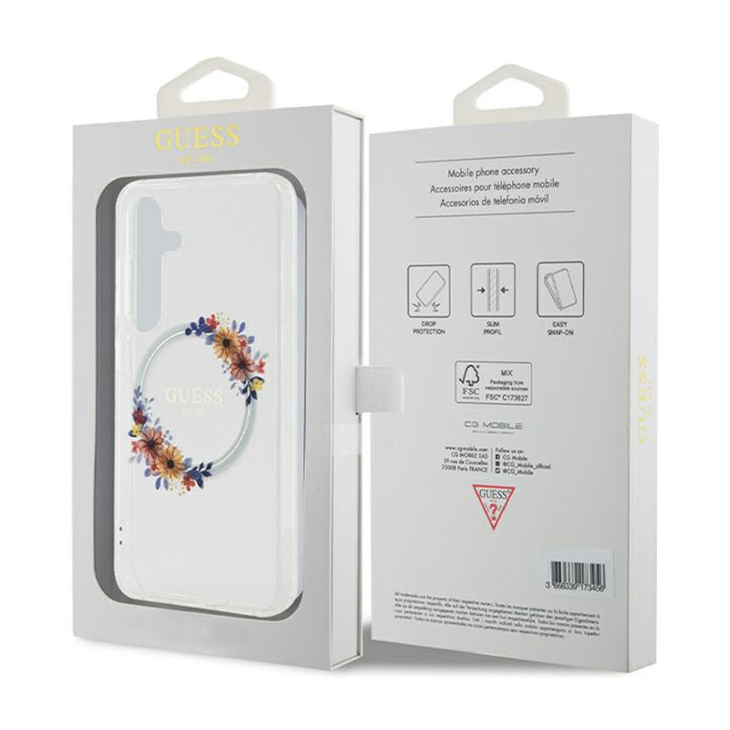 Guess IML Flowers Wreath MagSafe - Etui Samsung Galaxy S24 (przezroczysty)