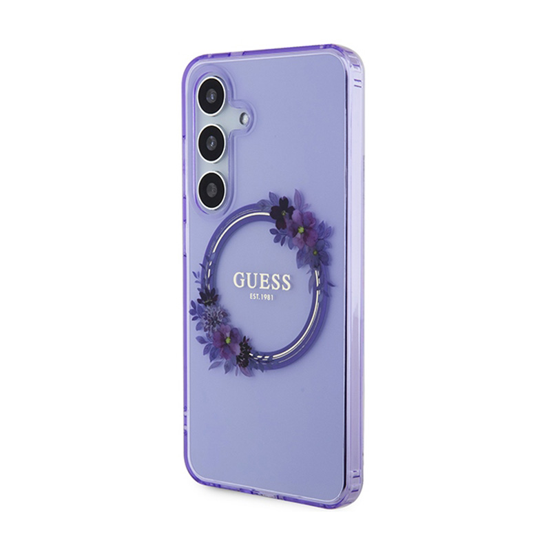 Guess IML Flowers Wreath MagSafe - Etui Samsung Galaxy S24 (fioletowy)