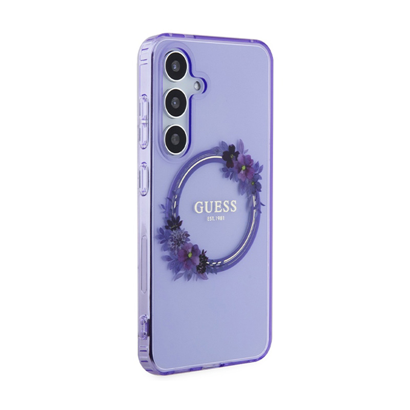 Guess IML Flowers Wreath MagSafe - Etui Samsung Galaxy S24 (fioletowy)