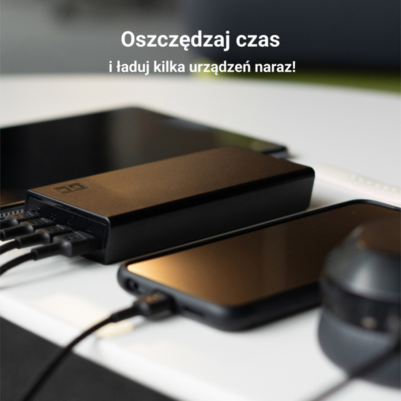 Green Cell PowerPlay20s - Power Bank 20000 mAh z szybkim ładowaniem USB-A QuickCharge 3.0 oraz 2x USB-C Power Delivery 22.5W (czarny)