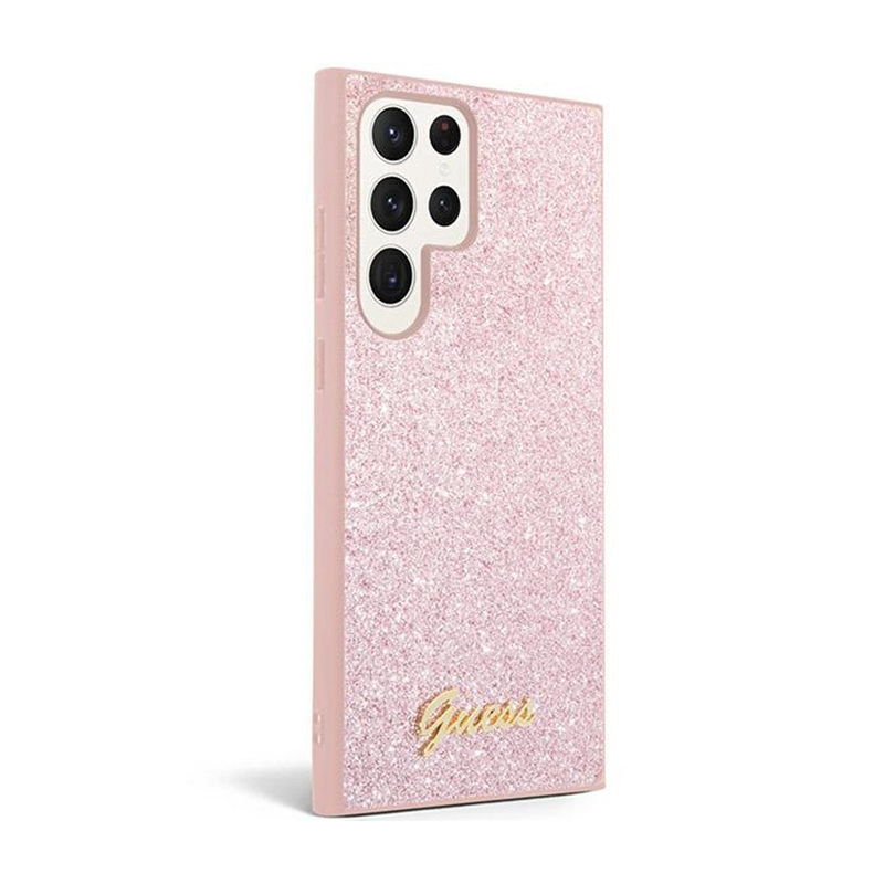 Guess Glitter Flakes Metal Logo Case - Etui Samsung Galaxy S24 Ultra (różowy)