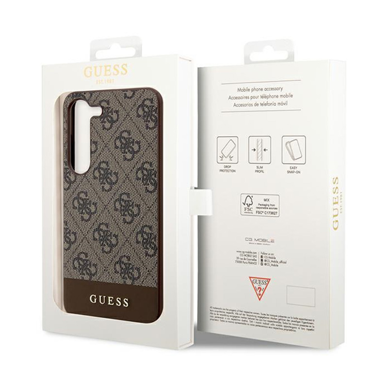 Guess 4G Bottom Stripe Metal Logo Collection - Etui Samsung Galaxy S24 (brązowy)