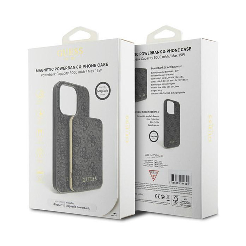 Guess Bundle Pack MagSafe 4G Metal Gold Logo - Zestaw etui + Power Bank 5000mAh MagSafe iPhone 11 (czarny)