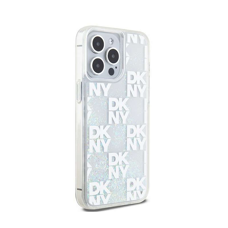 DKNY Liquid Glitter Multilogo - Etui iPhone 15 Pro Max (biały)