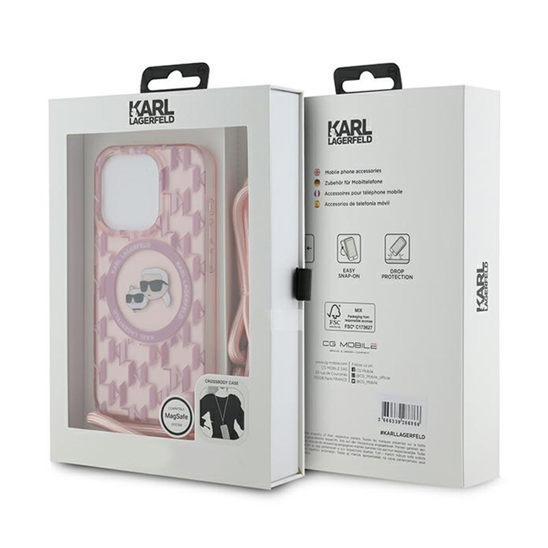 Karl Lagerfeld IML Crossbody Monogram Karl & Choupette Head MagSafe - Etui iPhone 15 Pro (różowy)