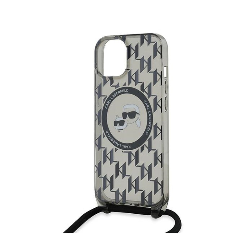 Karl Lagerfeld IML Crossbody Monogram Karl & Choupette Head MagSafe - Etui iPhone 15 / 14 / 13 (czarny)