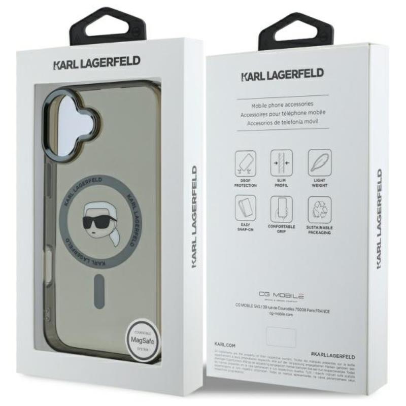 Karl Lagerfeld IML Metal Karl Head MagSafe - Etui iPhone 16 Plus (czarny)