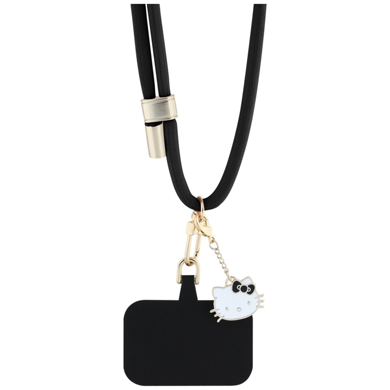 Hello Kitty Patch & Kitty Head Charm - Uniwersalny pasek / smyczka do telefonu (czarny)