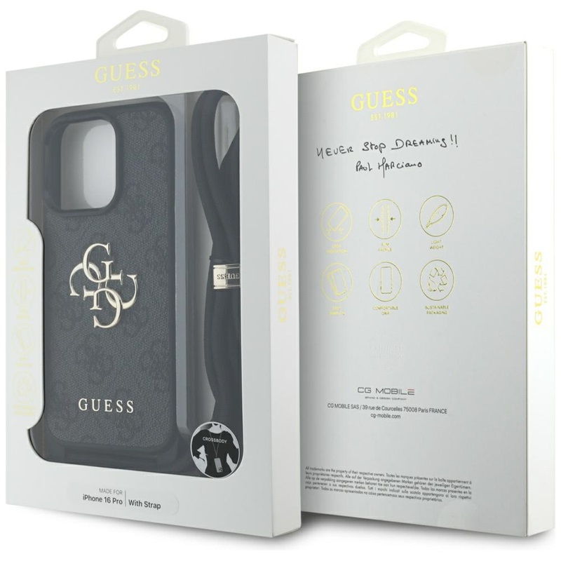 Guess 4G Big Logo Cord Strap Crossbody - Etui do iPhone 16 Pro (czarny)