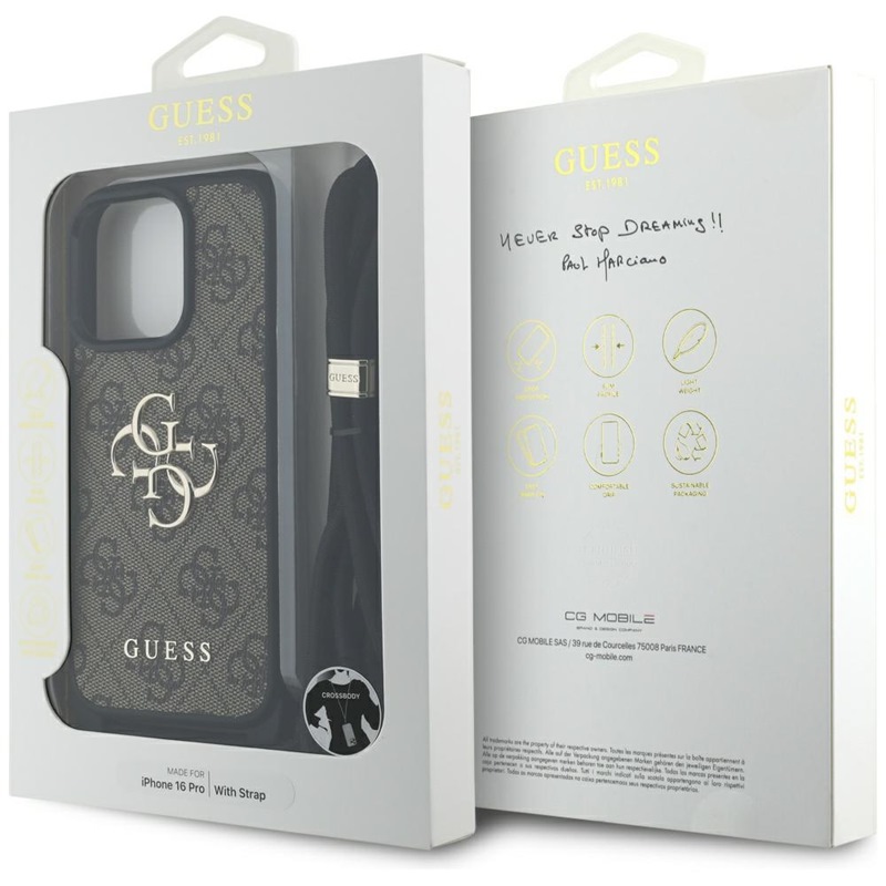 Guess 4G Big Logo Cord Strap Crossbody - Etui do iPhone 16 Pro (brązowy)