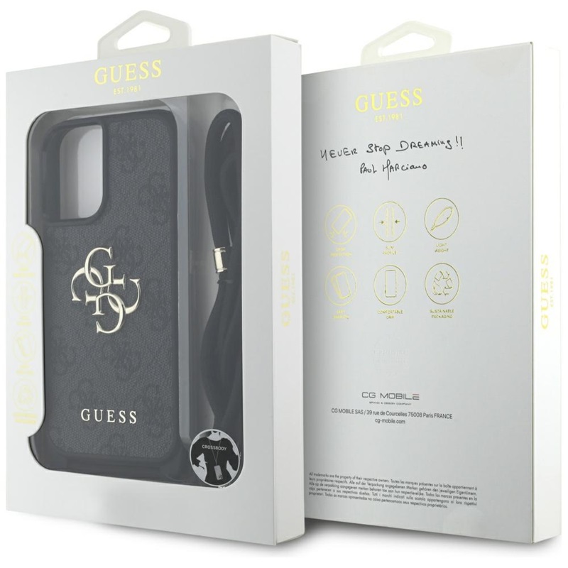 Guess 4G Big Logo Cord Strap Crossbody - Etui do iPhone 16 Plus (czarny)