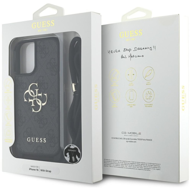 Guess 4G Big Logo Cord Strap Crossbody - Etui do iPhone 16 (czarny)