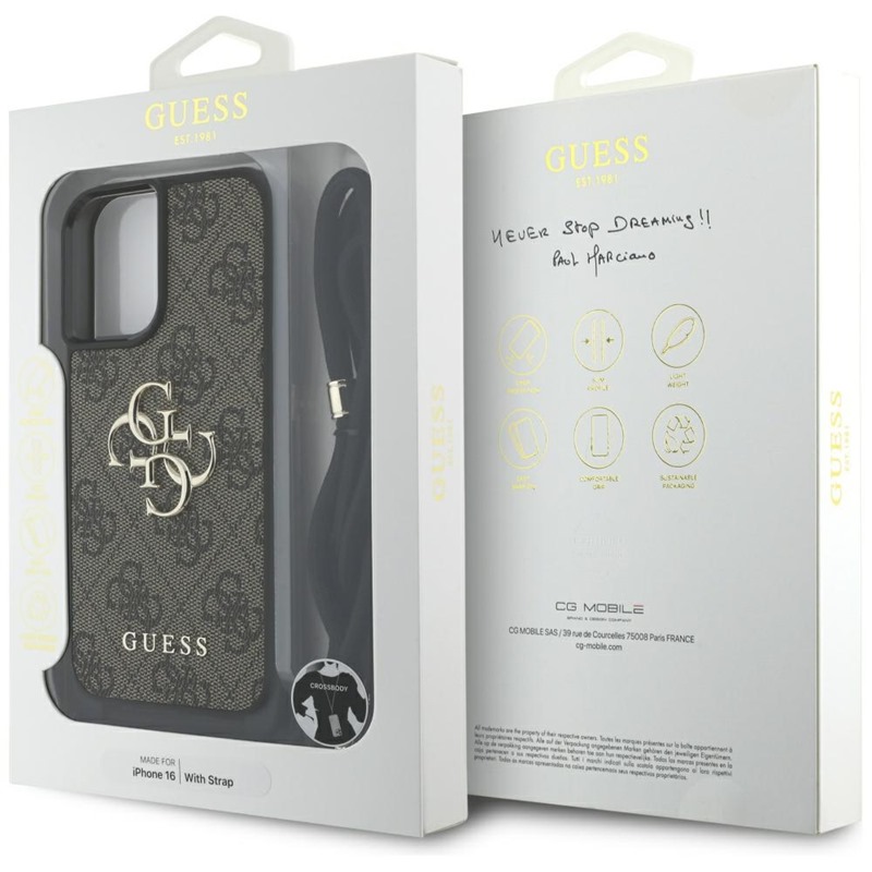 Guess 4G Big Logo Cord Strap Crossbody - Etui do iPhone 16 (brązowy)