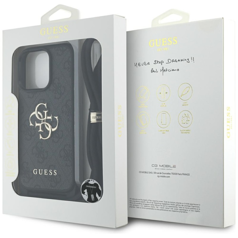 Guess 4G Big Logo Cord Strap Crossbody - Etui do iPhone 16 Pro Max (czarny)