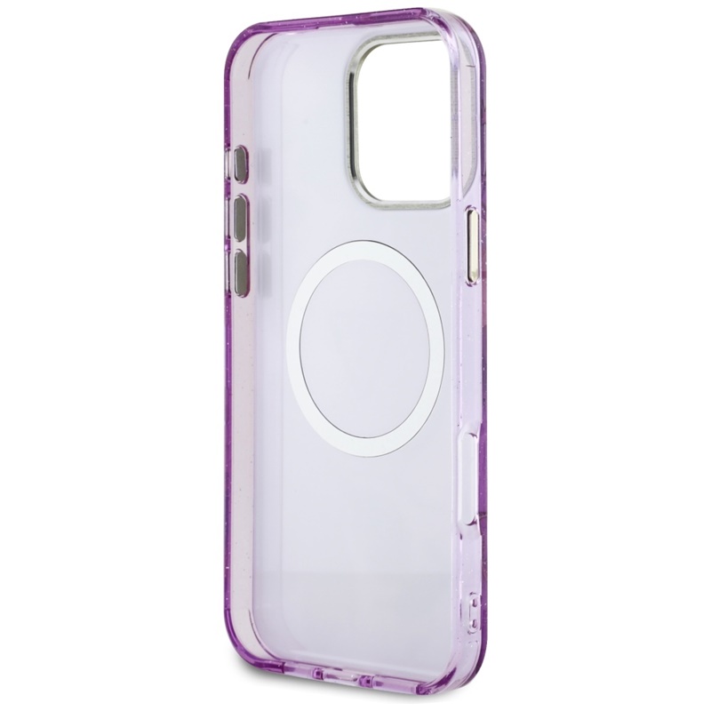 Guess Glitter Flowers Triangle Buttons MagSafe - Etui do iPhone 16 Pro (fioletowy)