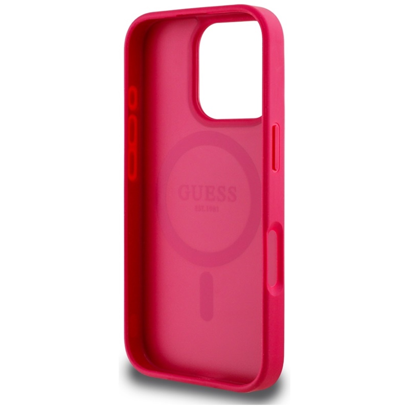 Guess Grained Printed Flower Pattern MagSafe - Etui do iPhone 16 Pro (fuksja)