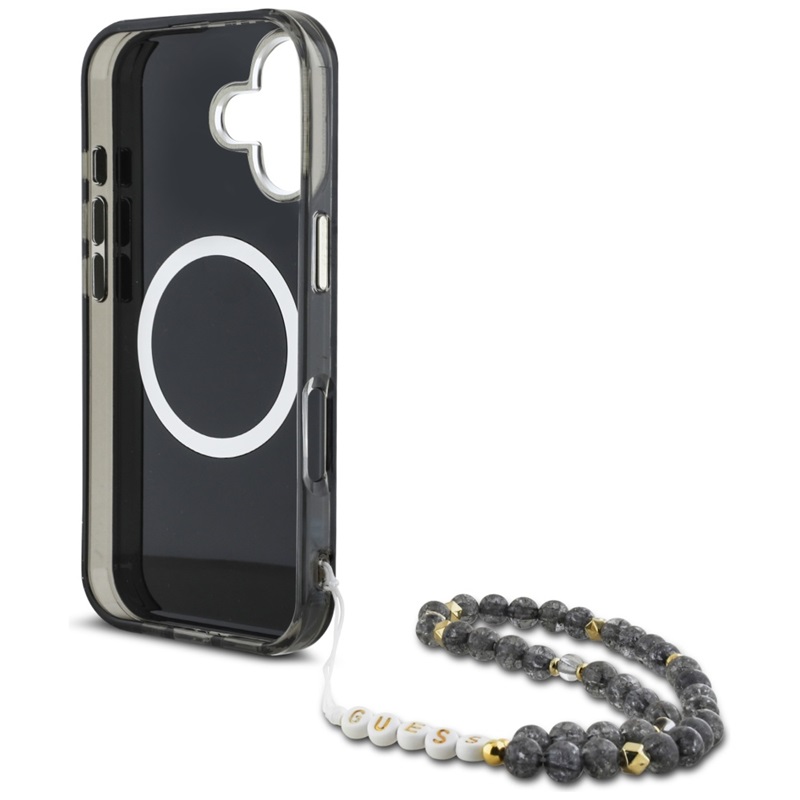 Guess Palm Trees Triangle Pearl Strap MagSafe - Etui do iPhone 16 (czarny)