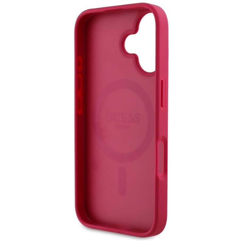 Guess Grained Printed Flower Pattern MagSafe - Etui do iPhone 16 (fuksja)