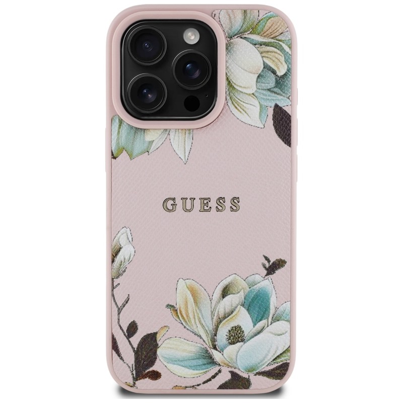Guess Grained Printed Flower Pattern MagSafe - Etui do iPhone 16 Pro Max (różowy)