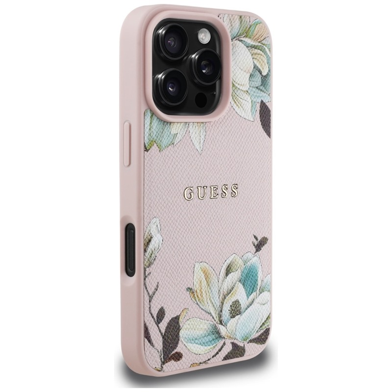 Guess Grained Printed Flower Pattern MagSafe - Etui do iPhone 16 Pro Max (różowy)