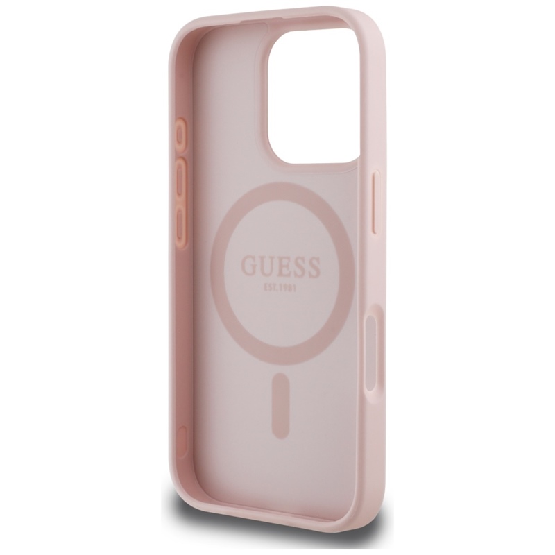 Guess Grained Printed Flower Pattern MagSafe - Etui do iPhone 16 Pro Max (różowy)