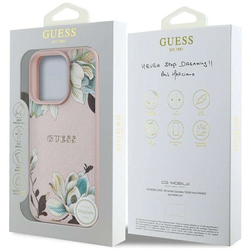 Guess Grained Printed Flower Pattern MagSafe - Etui do iPhone 16 Pro Max (różowy)