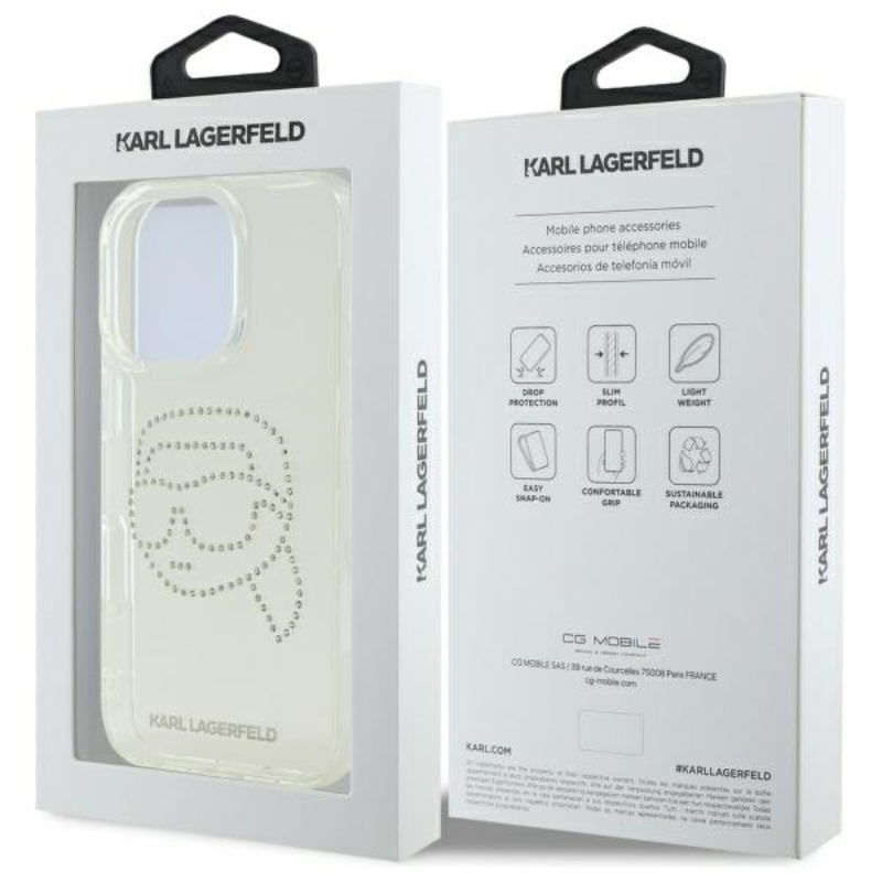 Karl Lagerfeld IML Rhinestones Karl Head - Etui do iPhone 16 Pro (przezroczysty)