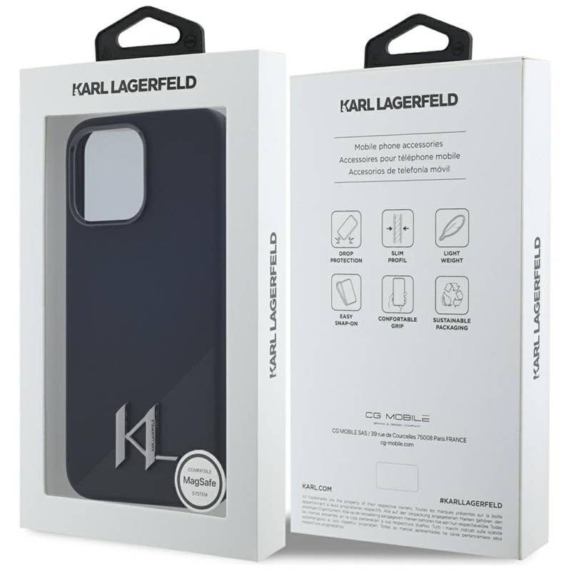 Karl Lagerfeld Silicone Shadow Metal Initial MagSafe - Etui do iPhone 15 Pro Max (czarny)