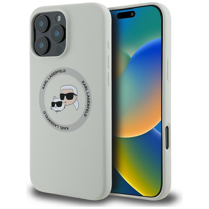 Karl Lagerfeld Silicone Double Heads And Circle MagSafe - Etui do iPhone 16 Pro (beżowy)