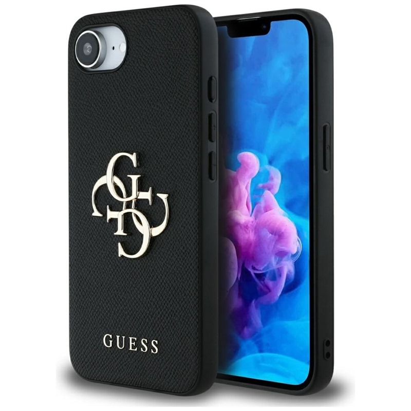 Guess Grained Big 4G Logo Small Classic Logo - Etui do iPhone 16e (czarny)