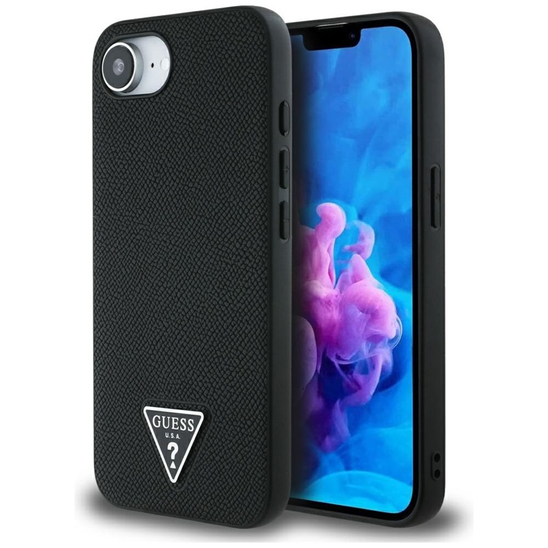 Guess Grained Triangle MagSafe - Etui do iPhone 16e (czarny)