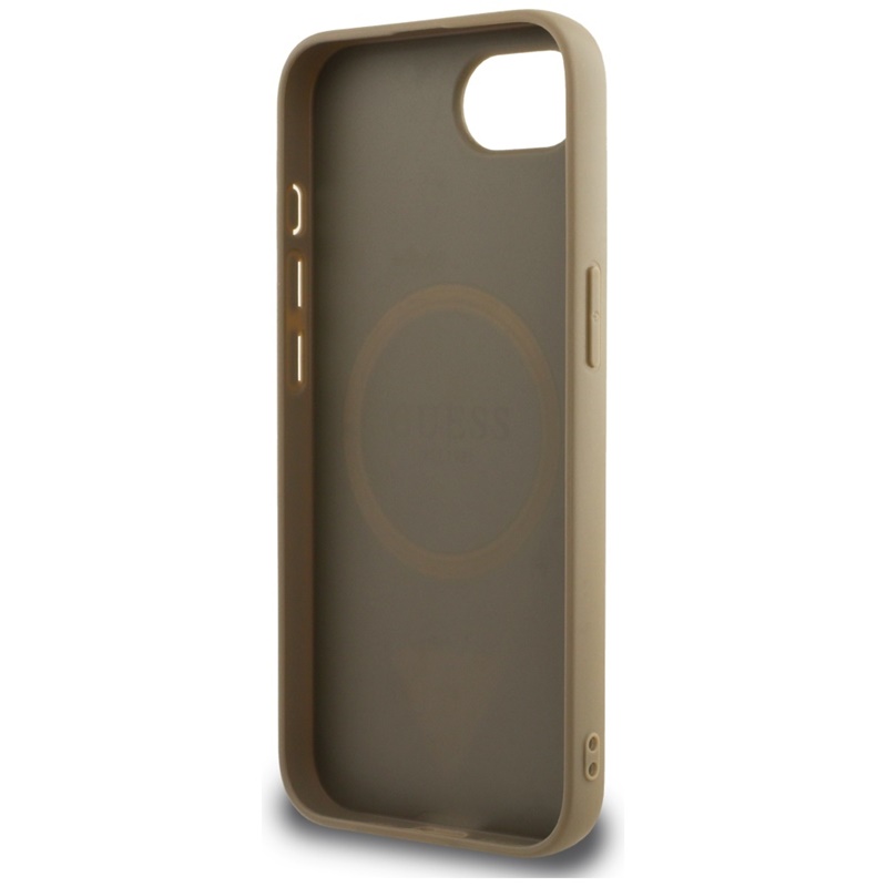 Guess Grained Triangle MagSafe - Etui do iPhone 16e (brązowy)