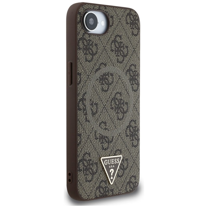 Guess 4G Ring Triangle Logo MagSafe - Etui do iPhone 16e (brązowy)