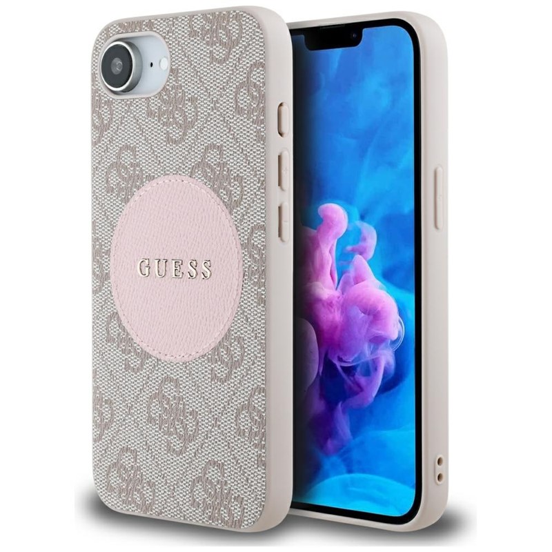 Guess 4G Circle Classic Logo MagSafe - Etui do iPhone 16e (różowo)