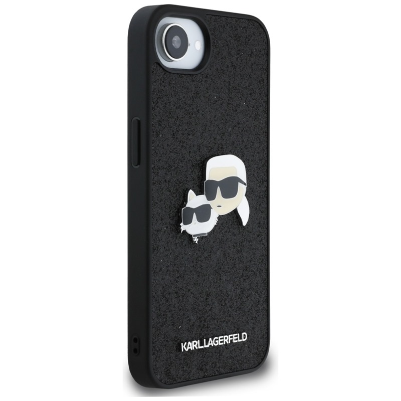Karl Lagerfeld Fixed Glitter Karl & Choupette Heads Metal Pin - Etui do iPhone 16e (czarny)
