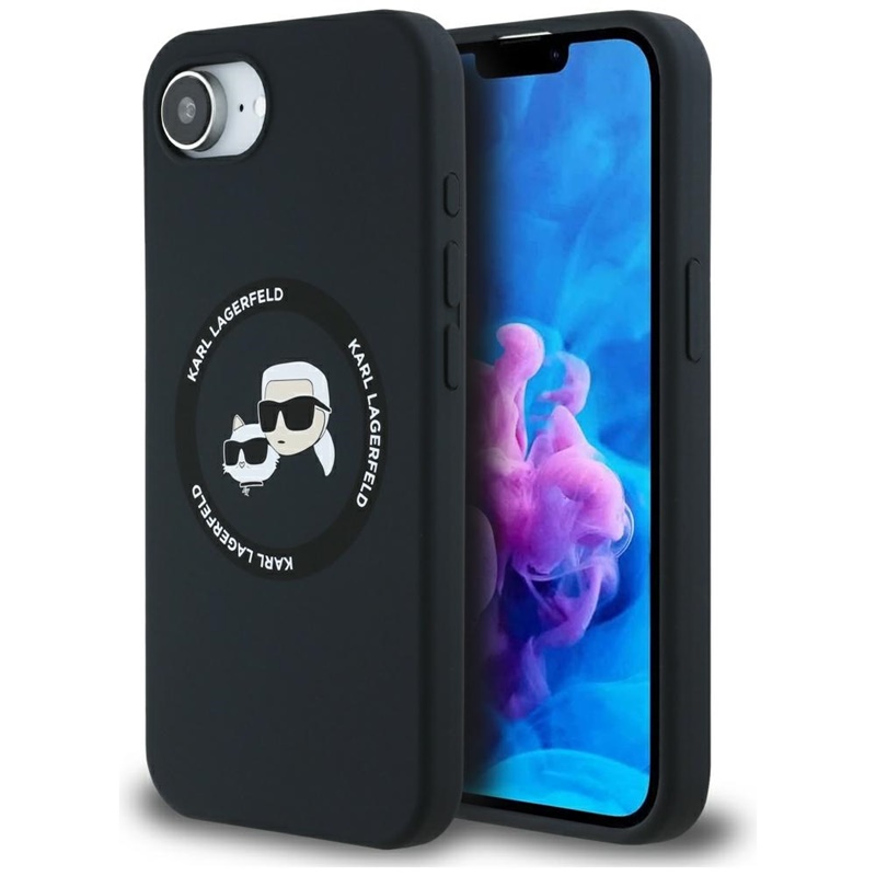 Karl Lagerfeld Silicone Karl & Choupette Heads MagSafe - Etui do iPhone 16e (czarny)