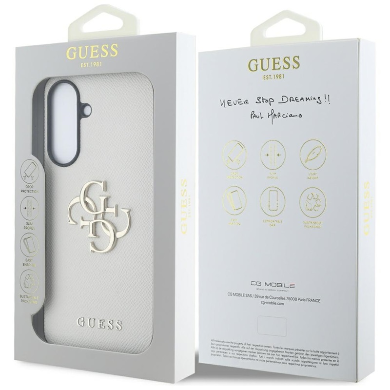 Guess Grained Big 4G Logo Small Classic Logo - Etui do Samsung Galaxy A56 5G (beżowy)