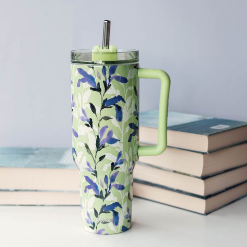 Quokka Stream - Kubek termiczny ze stali nierdzewnej 1200 ml ze słomką (Matcha)