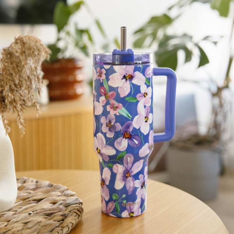 Quokka Stream - Kubek termiczny ze stali nierdzewnej 1200 ml ze słomką (Flower Dusk)