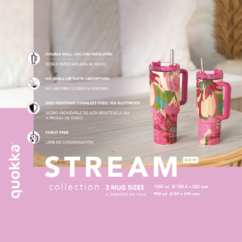 Quokka Stream - Kubek termiczny ze stali nierdzewnej 950 ml ze słomką (Purple)