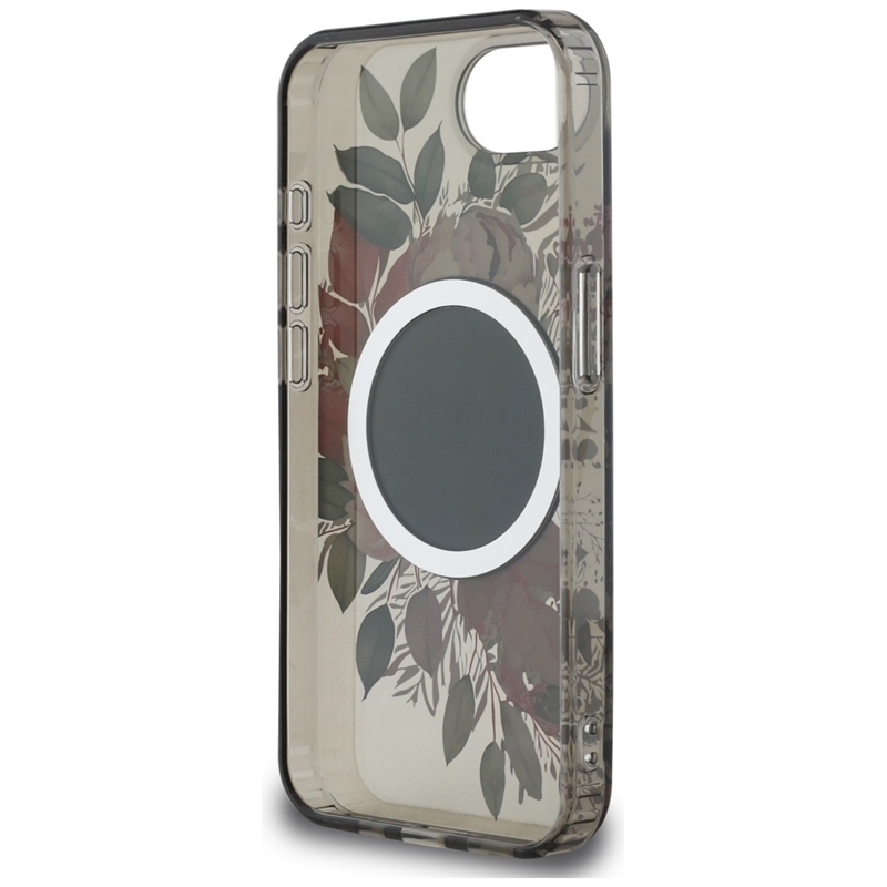 Guess IML Flowers MagSafe - Etui do iPhone 16e (czarny)