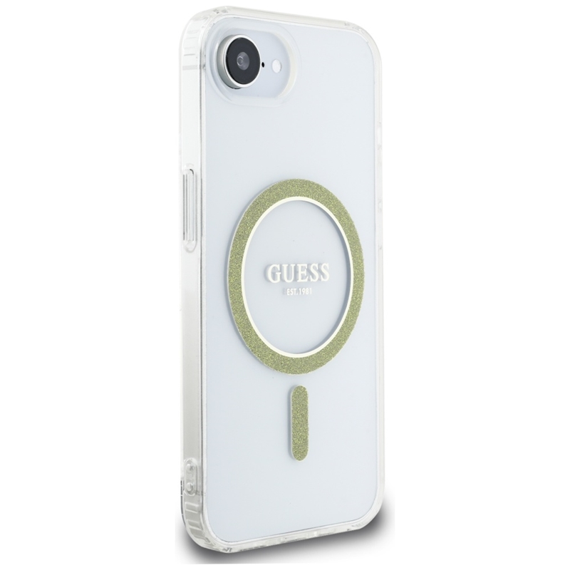 Guess IML Glitter Circle MagSafe - Etui do iPhone 16e (przezroczysty)