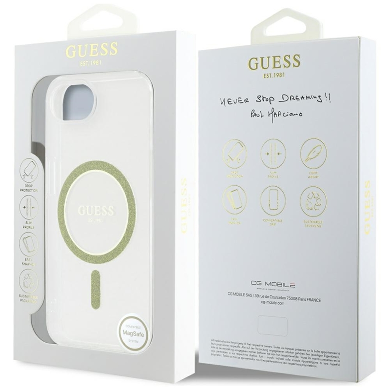 Guess IML Glitter Circle MagSafe - Etui do iPhone 16e (przezroczysty)