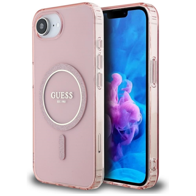 Guess IML Glitter Circle MagSafe - Etui do iPhone 16e (różowy)